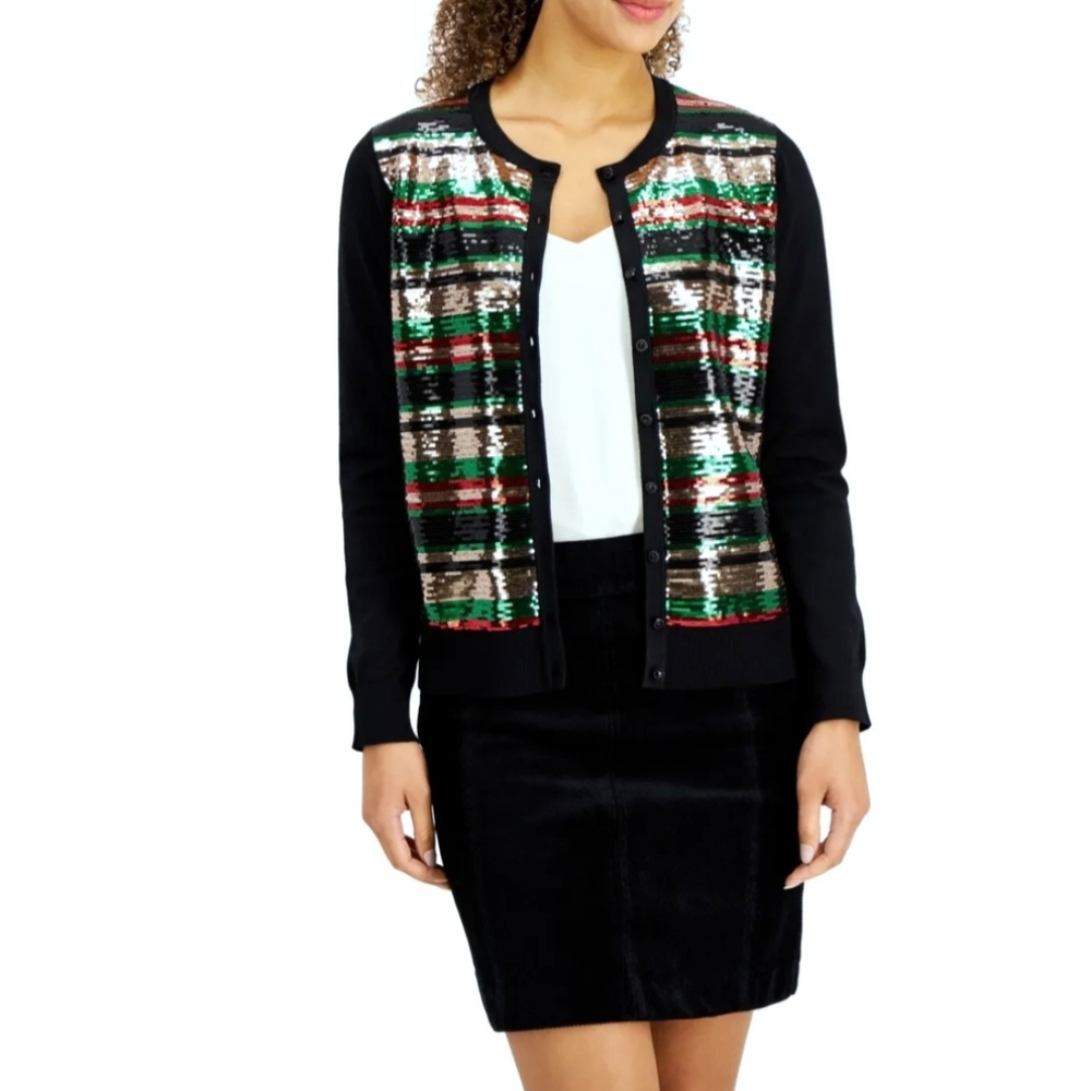 Festive sequined sweater cardigan